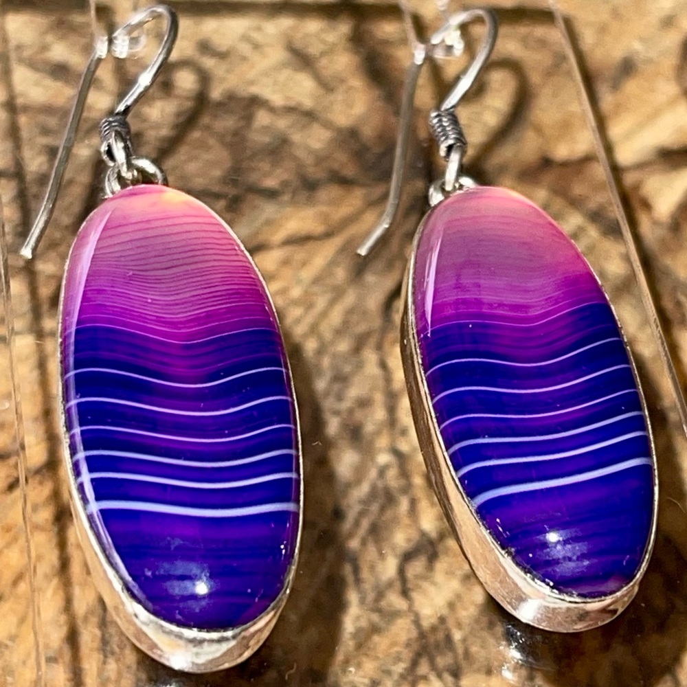 Purple-Pink Botswana Agate Earrings 2”